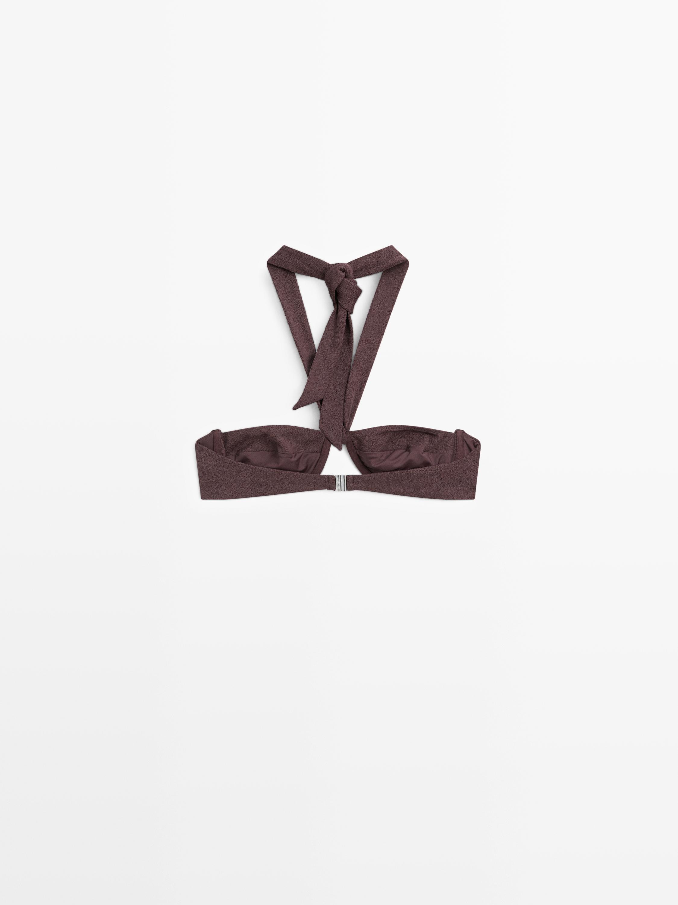Textured bikini top with underwire and tied neck